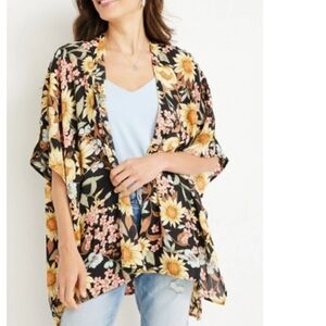 Maurices Black Floral Kimono Cardigan